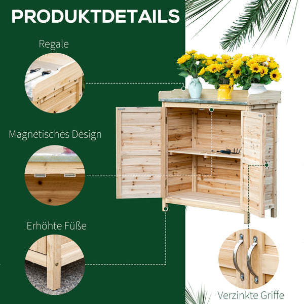 Table de jardinage, meuble de jardin avec caisson, bois, 83 x 40 x 92 cm