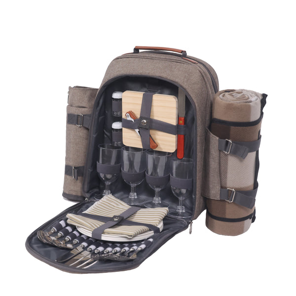 Set zaino da picnic per 4 persone, marrone