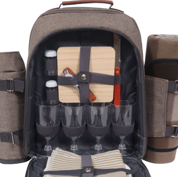 Set zaino da picnic per 4 persone, marrone