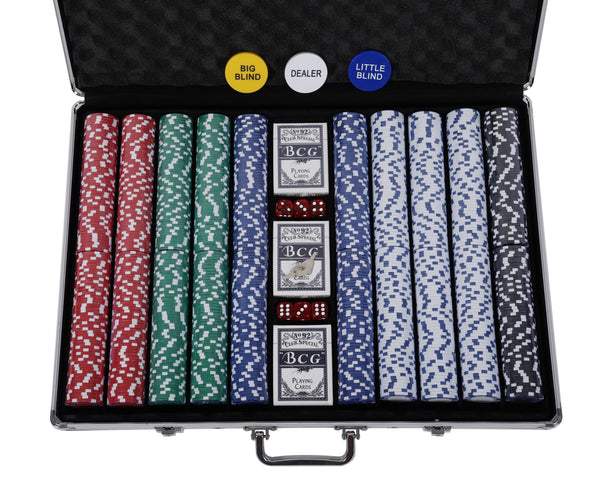 Pokerkoffer mit 1000 Chips und 6 Würfel