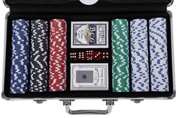 Pokerkoffer mit 300 Chips und 5 Würfel