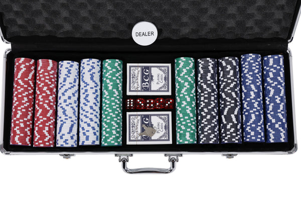 Pokerkoffer mit 500 Chips und 5 Würfel