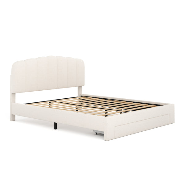 Polsterbett Bouclé ALBENA mit Schublade 160 x 200 cm creme