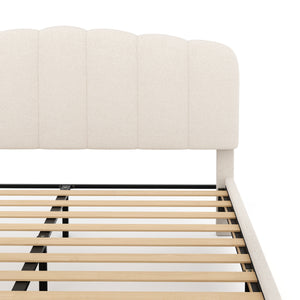 Polsterbett Bouclé ALBENA mit Schublade 160 x 200 cm creme