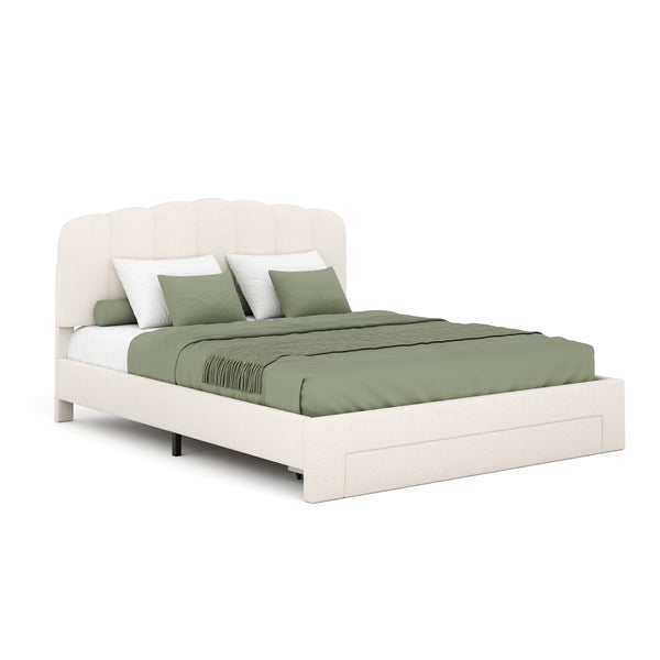 Polsterbett Bouclé ALBENA mit Schublade 160 x 200 cm creme