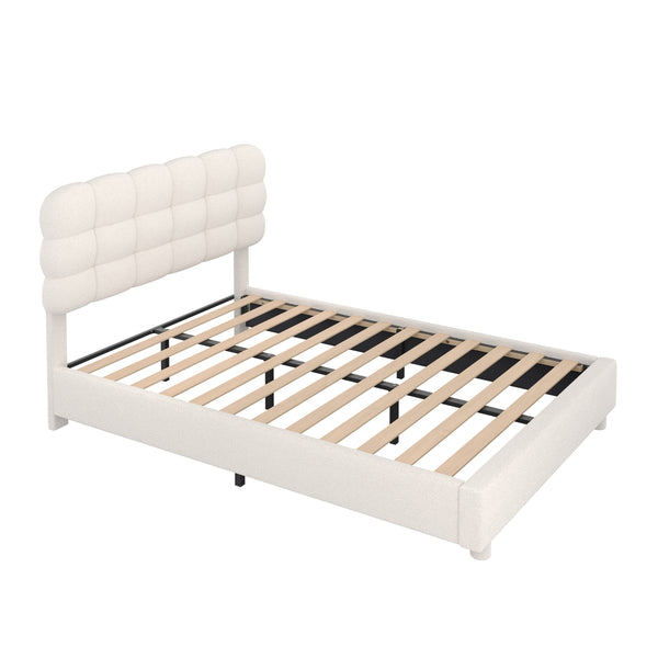Polsterbett Bouclé KIRSTEN 140 x 200 cm creme