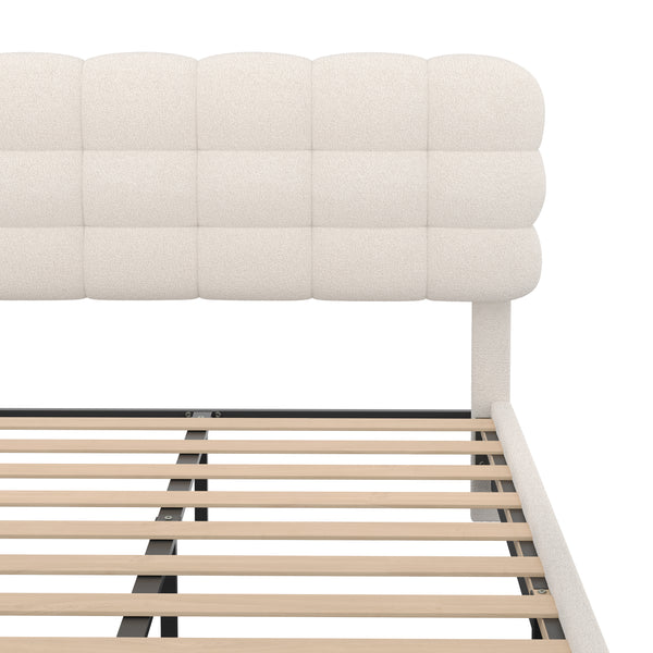 Polsterbett Bouclé KIRSTEN 140 x 200 cm creme