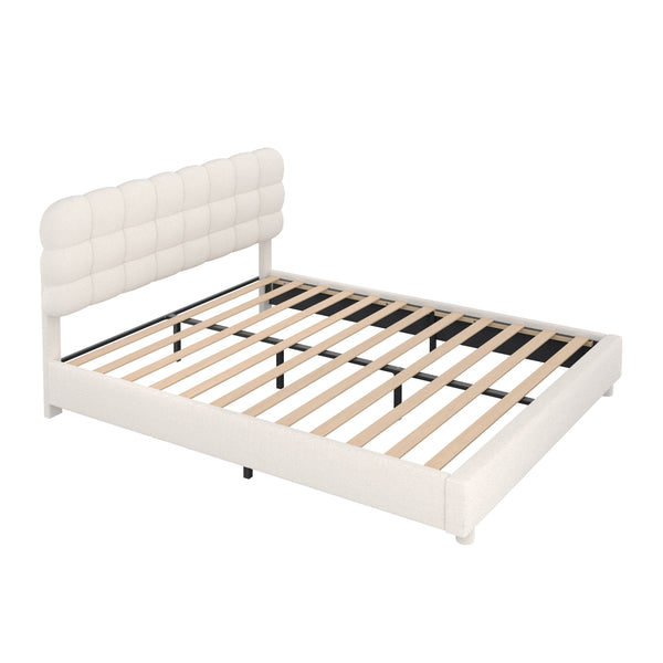 Polsterbett Bouclé KIRSTEN 180 x 200 cm creme