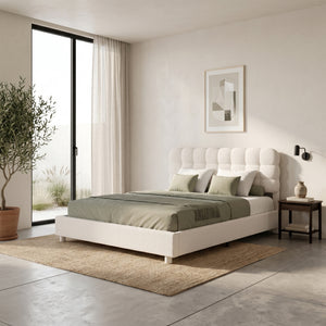 Polsterbett Bouclé KIRSTEN 180 x 200 cm creme