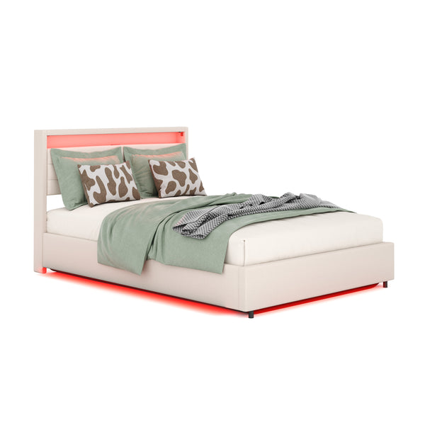 Polsterbett LED KAREN mit Stauraum 140 x 200 cm beige