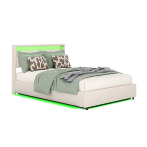 Polsterbett LED KAREN mit Stauraum 140 x 200 cm beige