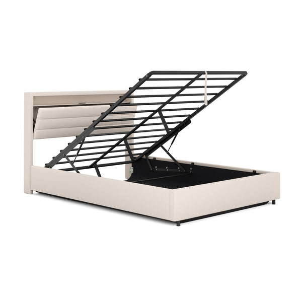 Polsterbett LED KAREN mit Stauraum 140 x 200 cm beige