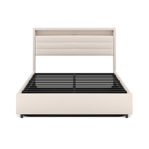 Polsterbett LED KAREN mit Stauraum 140 x 200 cm beige