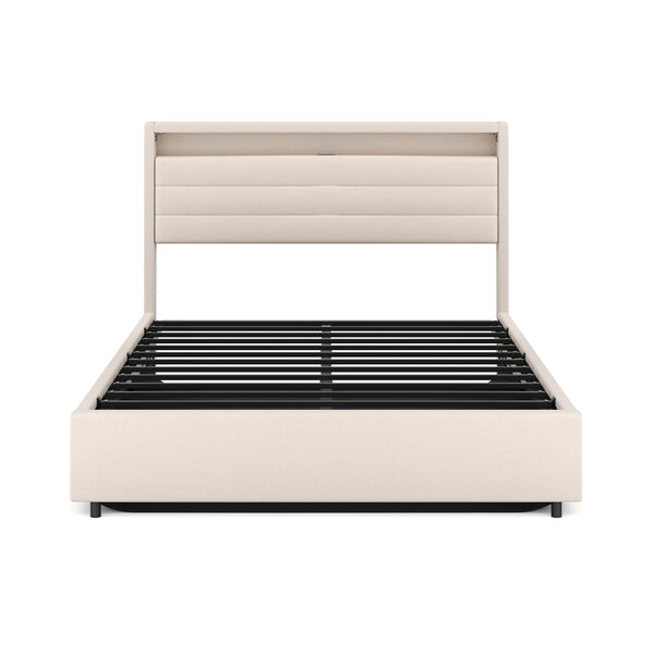 Polsterbett LED KAREN mit Stauraum 140 x 200 cm beige