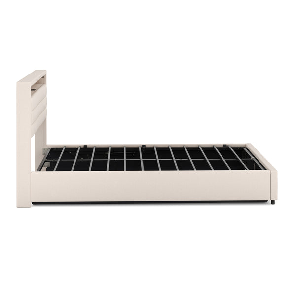 Polsterbett LED KAREN mit Stauraum 140 x 200 cm beige