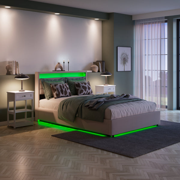 Polsterbett LED KAREN mit Stauraum 140 x 200 cm beige
