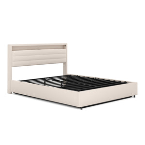 Polsterbett LED KAREN mit Stauraum 160 x 200 cm beige
