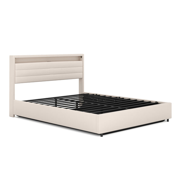 Polsterbett LED KAREN mit Stauraum 160 x 200 cm beige