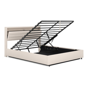 Polsterbett LED KAREN mit Stauraum 160 x 200 cm beige