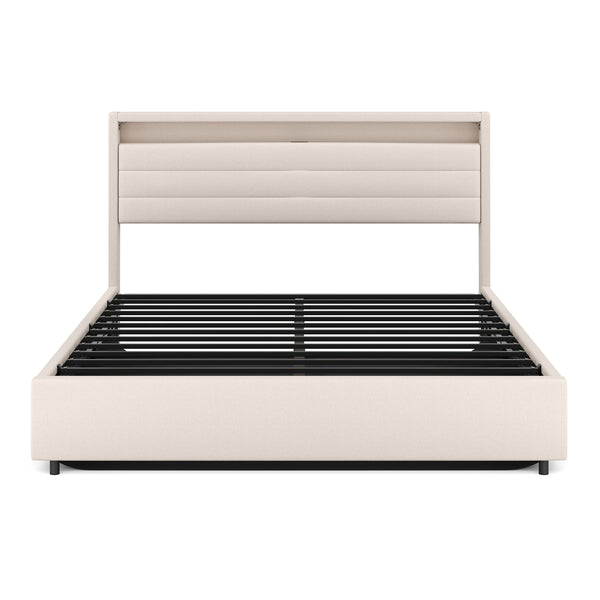 Polsterbett LED KAREN mit Stauraum 160 x 200 cm beige
