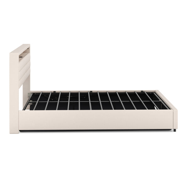 Polsterbett LED KAREN mit Stauraum 160 x 200 cm beige