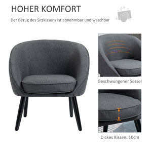 Polstersessel Loungesessel mit Leinen-Optik Holz Grau