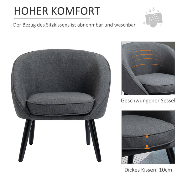Polstersessel Loungesessel mit Leinen-Optik Holz Grau