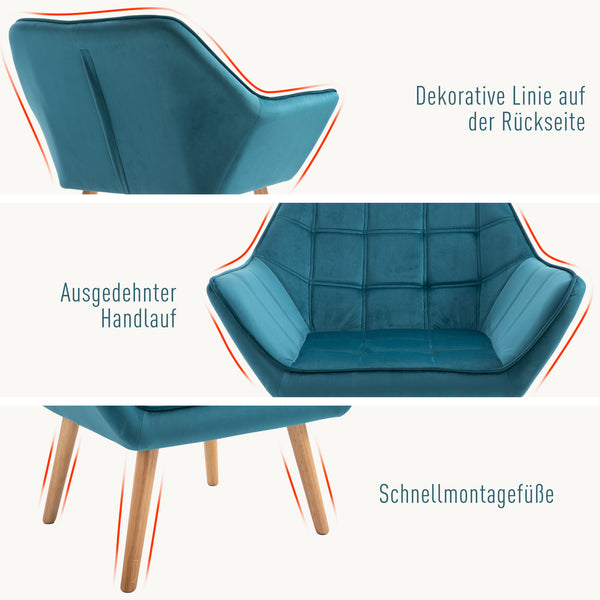 Polstersessel Ohrensessel mit Samtartigem Bezug Grün