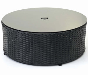 Poly-Rattan Garnitur rund, Sitzgruppe ~ schwarz, Polster dunkelgrau, Kissen terrakotta