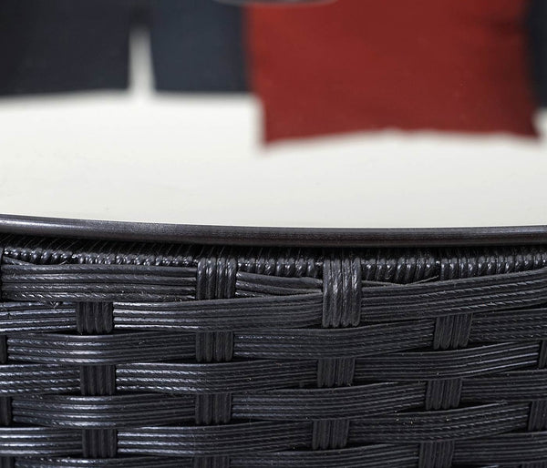 Poly-Rattan Garnitur rund, Sitzgruppe ~ schwarz, Polster dunkelgrau, Kissen terrakotta