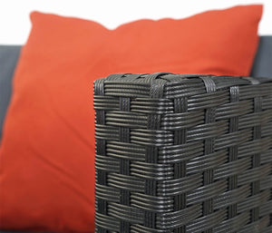 Poly-Rattan Garnitur rund, Sitzgruppe ~ schwarz, Polster dunkelgrau, Kissen terrakotta