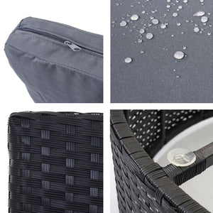 Poly-Rattan Garnitur rund, Sitzgruppe ~ schwarz, Polster dunkelgrau, Kissen terrakotta