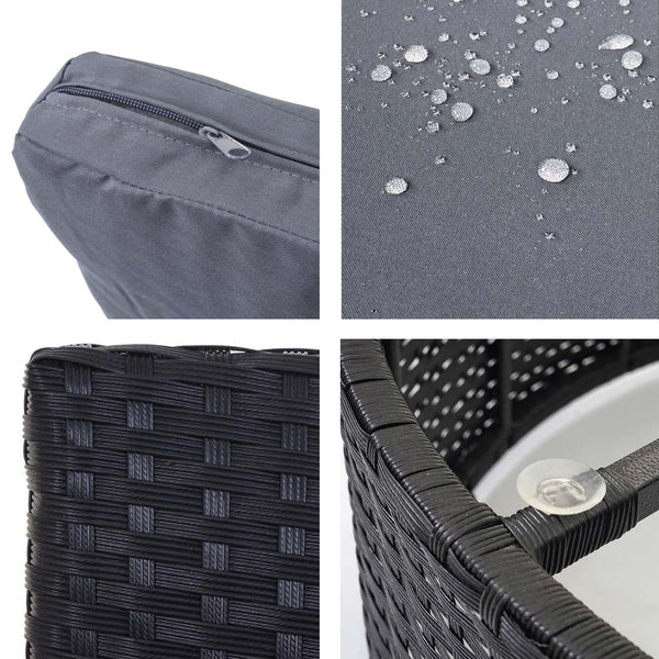 Poly-Rattan Garnitur rund, Sitzgruppe ~ schwarz, Polster dunkelgrau, Kissen terrakotta