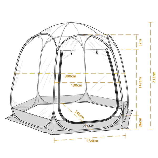 Pop-Up Bubble Zelt LED 4-6 Personen 300 cm transparent/weiss