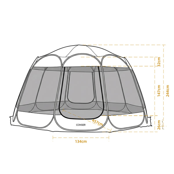 Pop-Up Pavillon LED 10-15 Personen 4.6 x 4.6 m transparent/schwarz