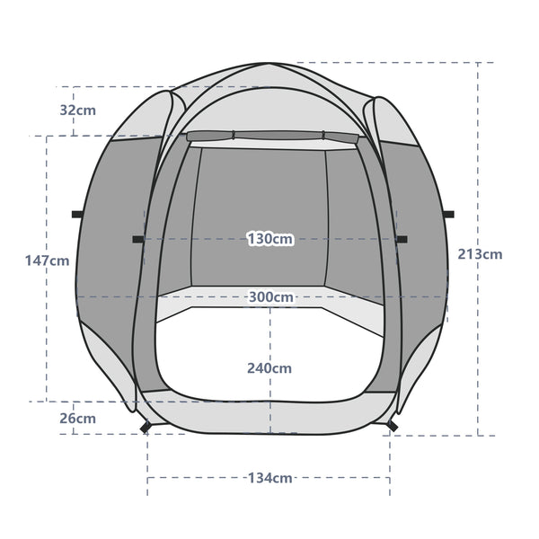 Pop-Up Pavillon LED 4-6 Personen 3 x 2 m transparent/schwarz