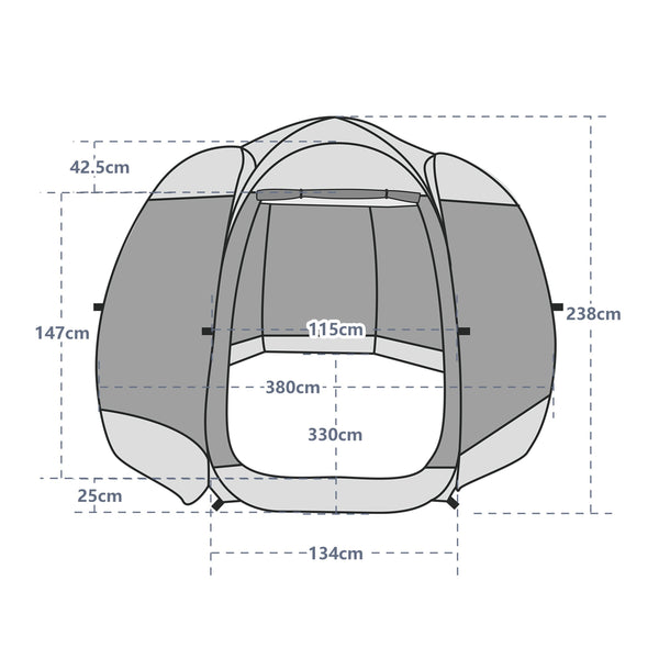 Pop-Up Pavillon LED 8-10 Personen 4 x 3 m transparent/schwarz