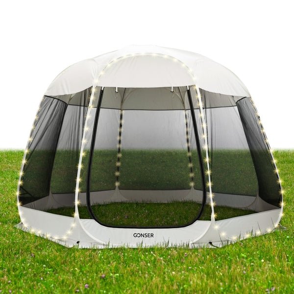 Pop-Up Pavillon LED 8-10 Personen 4 x 3 m transparent/schwarz