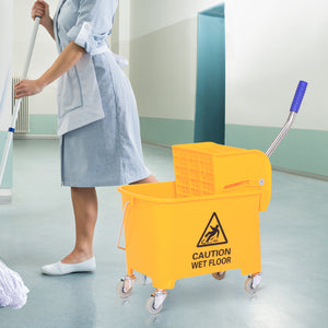 Cleaning bucket, cleaning trolley, wheeled bucket with wringing device, 20 L