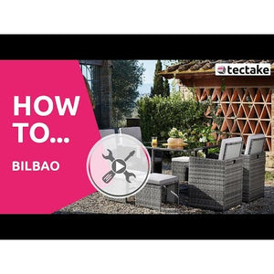 Rattan Sitzgruppe Bilbao 4+4+1 mit Schutzhülle - schwarz/grau