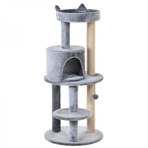 Katzenbaum 4-Stock Katzenhöhle mit Spielbällen Sitzstange Sisalsäule Sisal Plüsch Grau