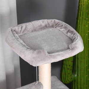 Kratzbaum mit Höhle Leiter Katzenbaum Kletterbaum E1 MDF Sisal Hellgrau