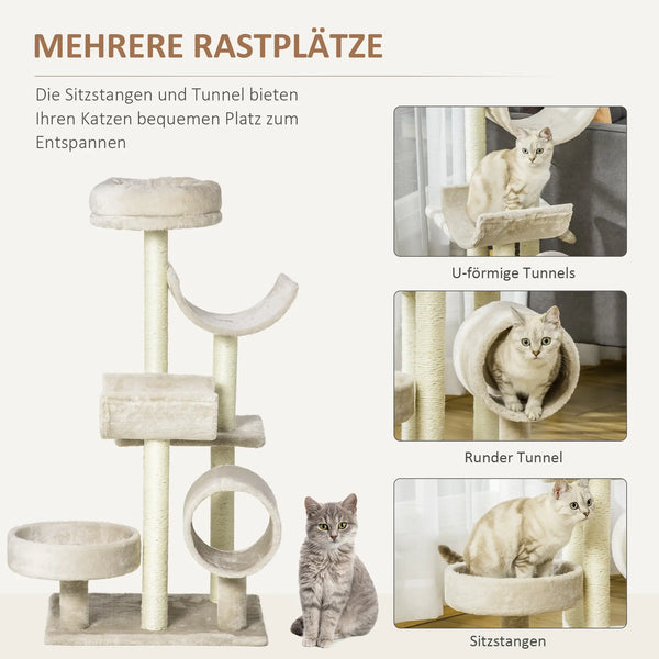 Kratzbaum Katzenbaum Kletterbaum Spielzeug Tunnel Beige L50 x B40 x H105 cm