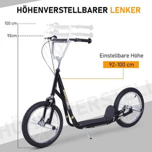 Kinderroller mit Luftreifen Tretroller Cityroller Kickboard Höhenverstellbar Schwarz