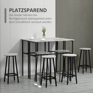 Bartisch-Set im Industriedesign, 6-teilig, 2 Tische und 4 Barhocker, Grau + Schwarz