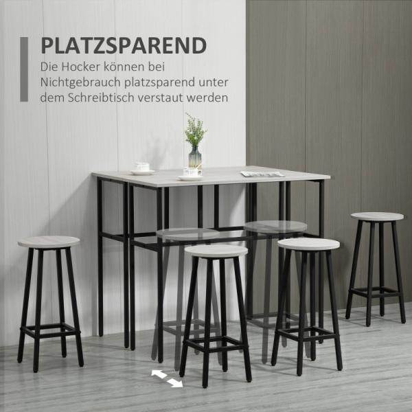 Bartisch-Set im Industriedesign, 6-teilig, 2 Tische und 4 Barhocker, Grau + Schwarz