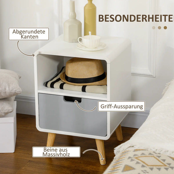 Nachttisch Nachtkommode Nachtschrank mit Schublade Weiss