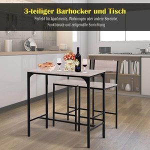 Bartisch mit 2 Stühlen, 3-teiliges Tischset, Barstuhl, Barhocker, MDF, Natur, Schwarz