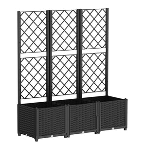 Rankgitter mit Blumenkasten Rattan 120 x 40 x 136 cm schwarz