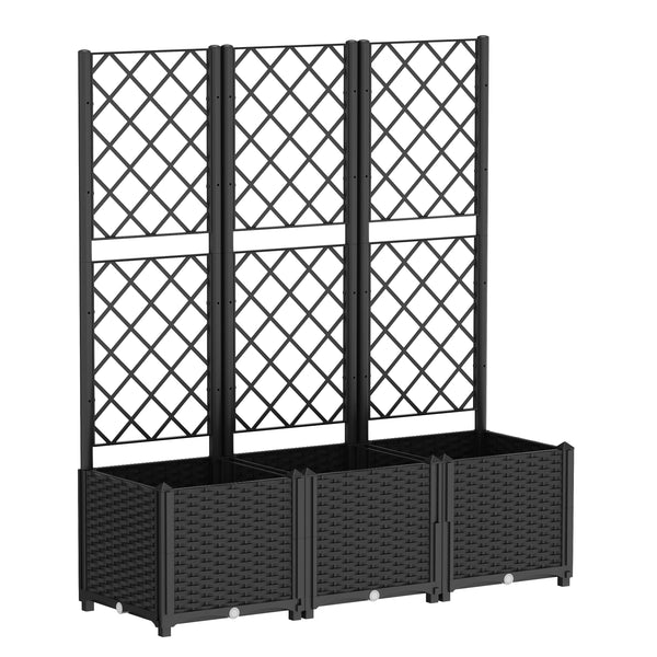 Rankgitter mit Blumenkasten Rattan 120 x 40 x 136 cm schwarz
